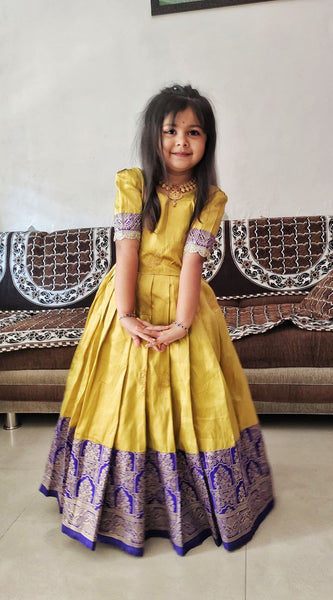 Kids Lehenga Choli for Girls Cotton Silk Dress (Yellow)