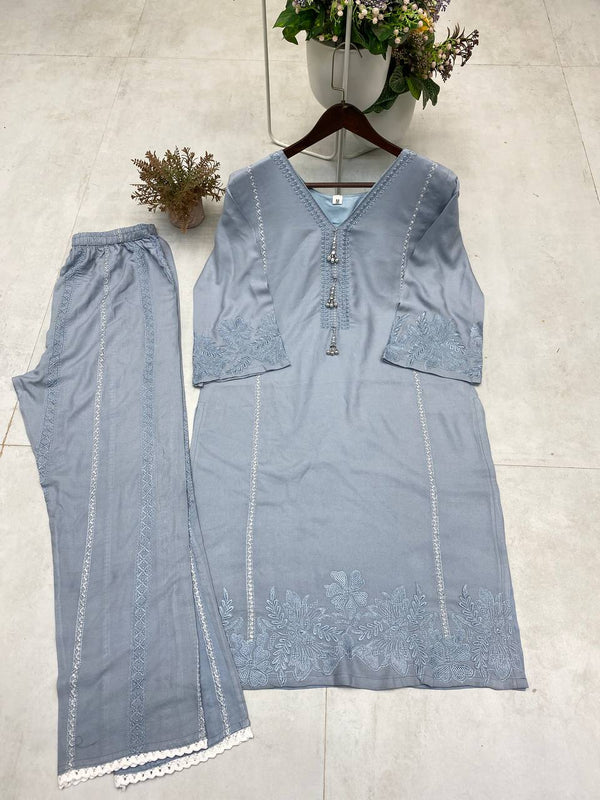 Trending Running Co-ord Set with Embroidery Work