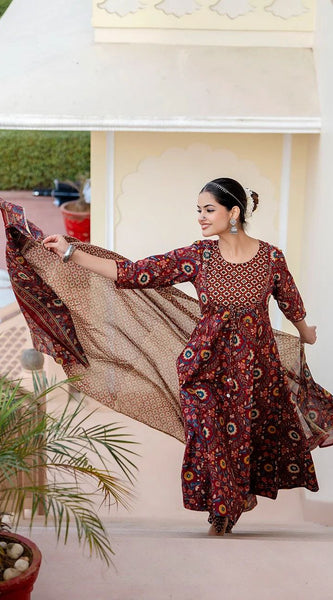 Heavy Rayon Printed Dresses with Chanderi Dupatta