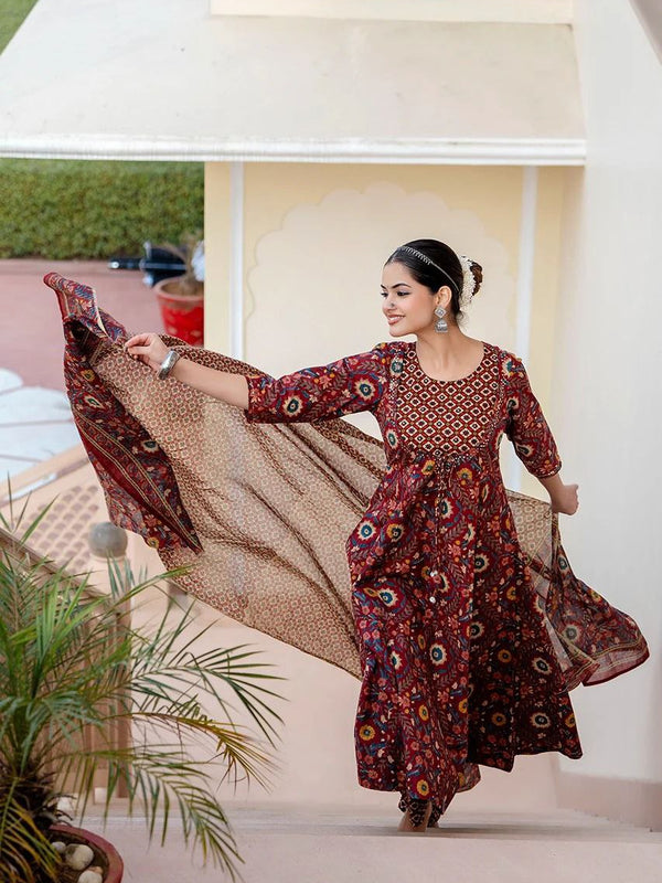 Heavy Rayon Printed Dresses with Chanderi Dupatta
