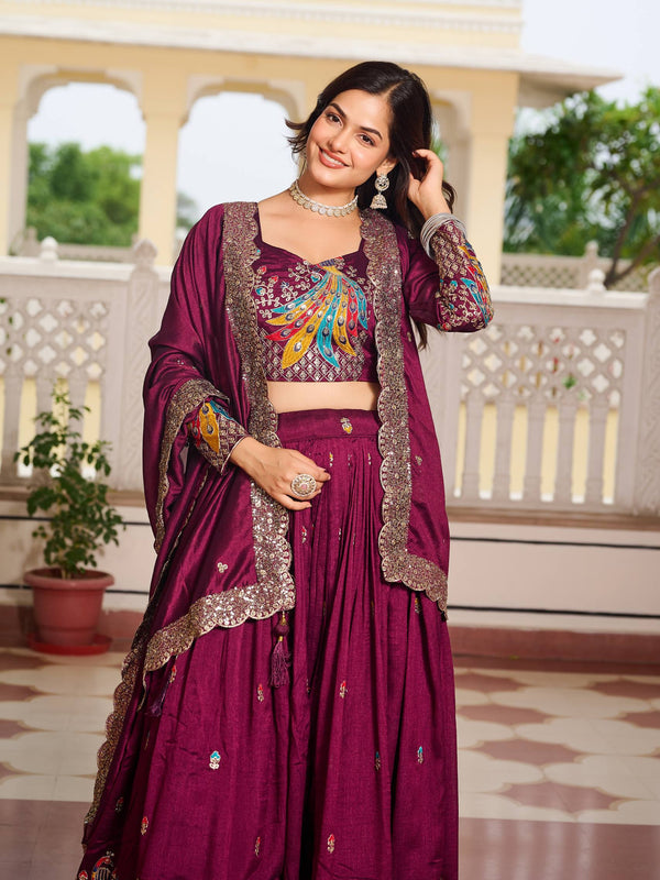 Heavy Embroidered Vichitra Lehenga