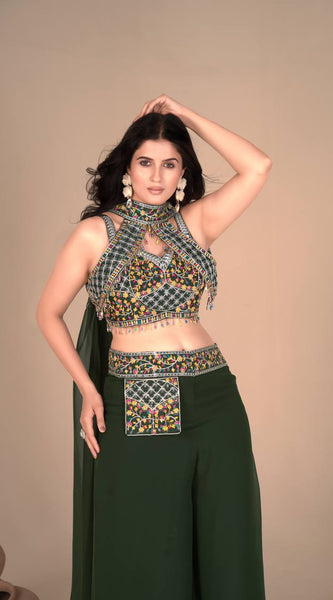 Elegant Green Palazzo Blouse SetIndo Western