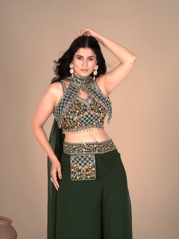 Elegant Green Palazzo Blouse SetIndo Western