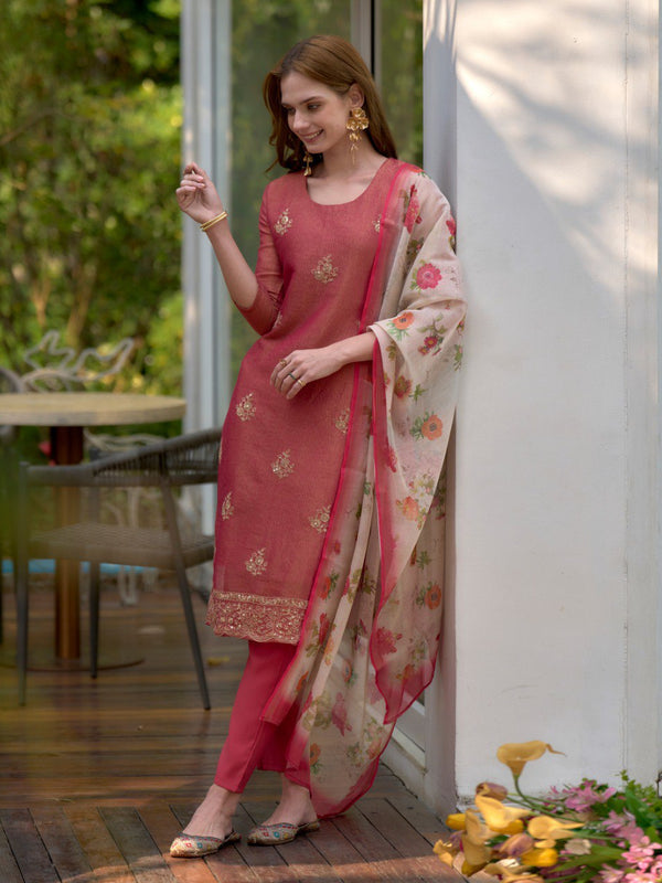 Floral Embroidered Tissue Silk Dresses
