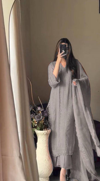 Chinon top cotton thread embroidered dresses