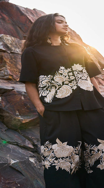 Embroidery Black Khadi Co-ord Sets