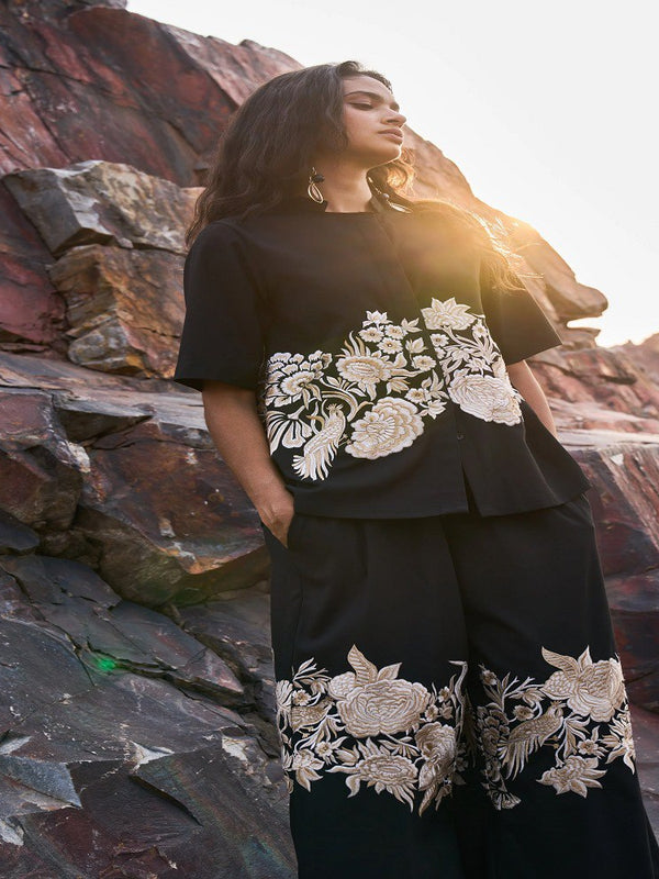 Embroidery Black Khadi Co-ord Sets