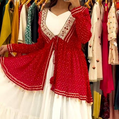 Mirror Work Georgette Indo Western