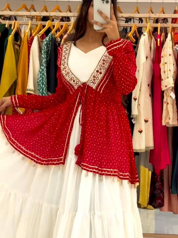 Mirror Work Georgette Indo Western