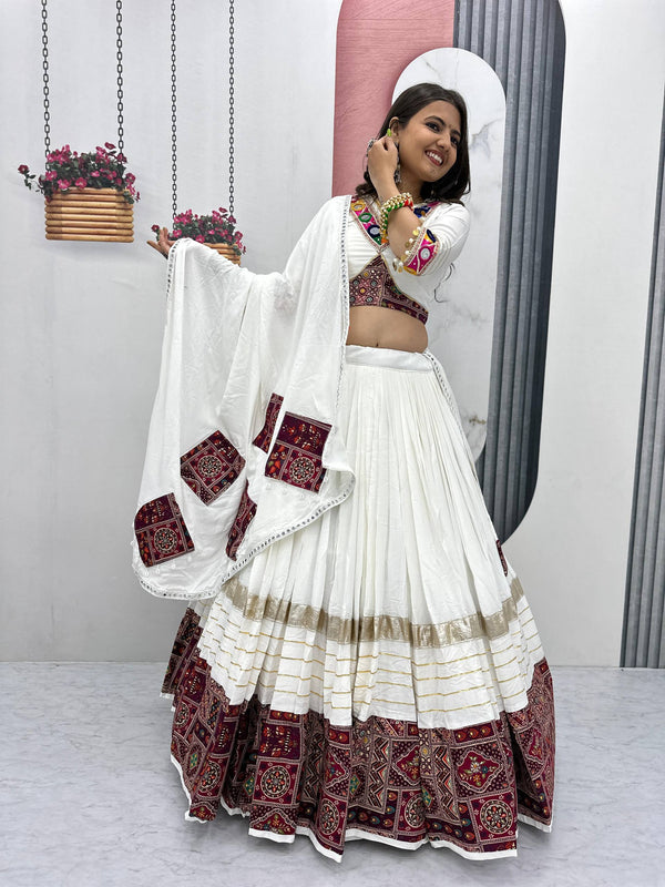 Pure Cotton Mirror Work Lehenga