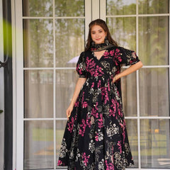 Rayon Printed Dresses with Chanderi Silk Dupatta