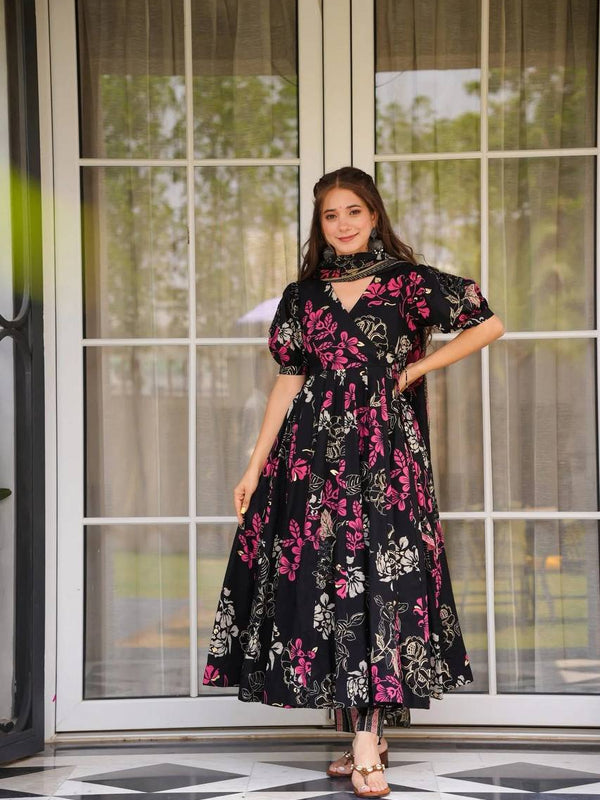 Rayon Printed Dresses with Chanderi Silk Dupatta
