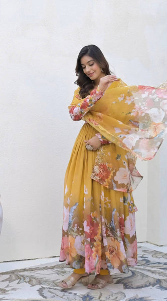 Embroidery Sequence Work With Digital Print With Lace Border Lehenga