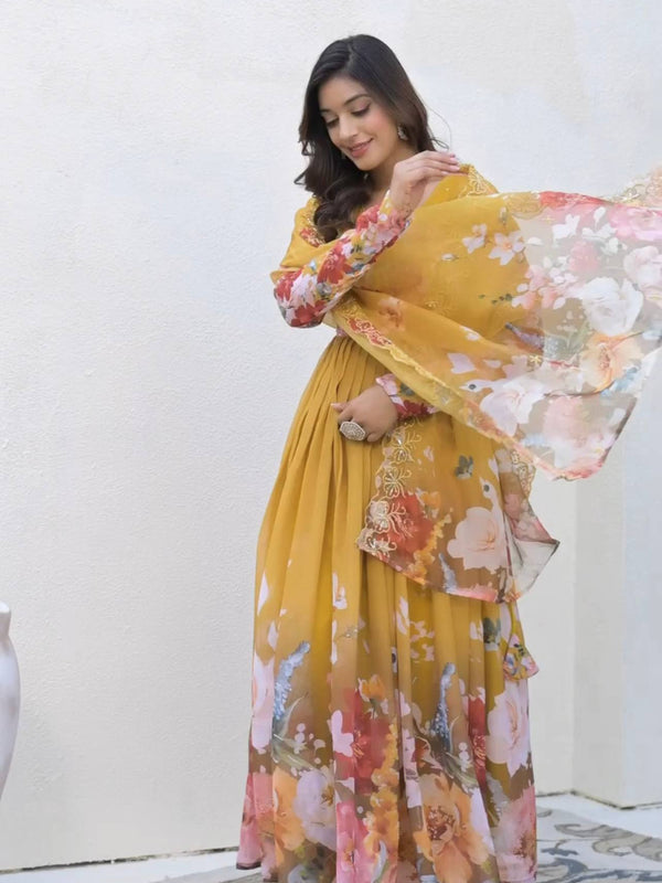Embroidery Sequence Work With Digital Print With Lace Border Lehenga