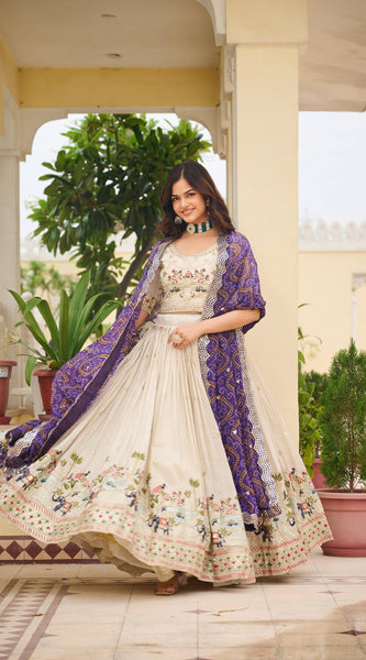 Tissue Silk Embroidered Lehenga