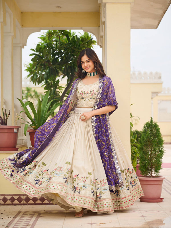 Tissue Silk Embroidered Lehenga