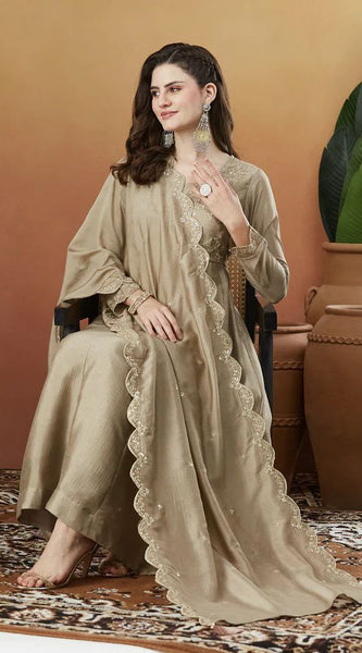 Embroidered Vichitra Silk Dresses