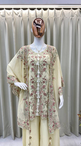 Party Wear Kurta Plazzo Set in Sequence Work Indo Western