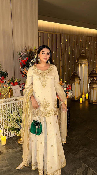 Premium Chinnon Silk Embroidered Indo Western