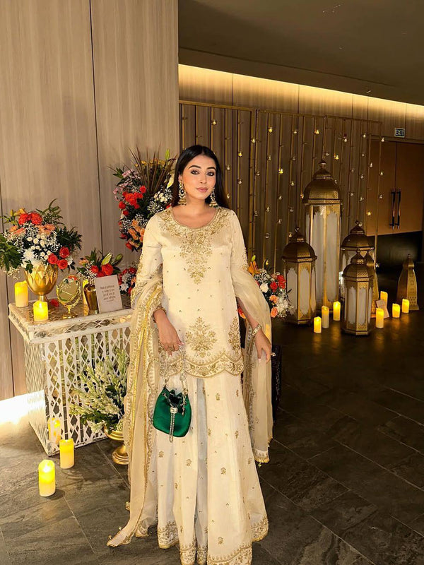 Premium Chinnon Silk Embroidered Indo Western