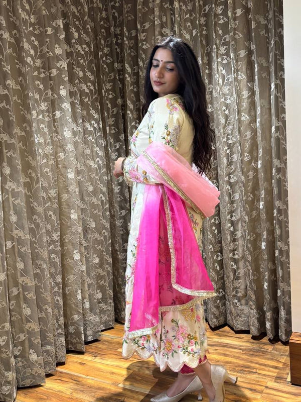 Embroidered Chinon Boat Neck Dresses