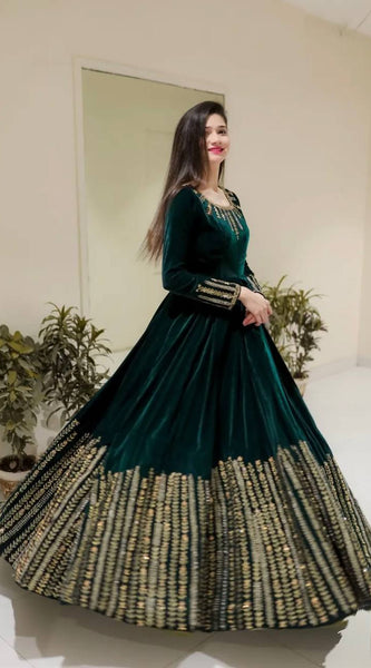 Velvet Sequins Anarkali  Lehenga