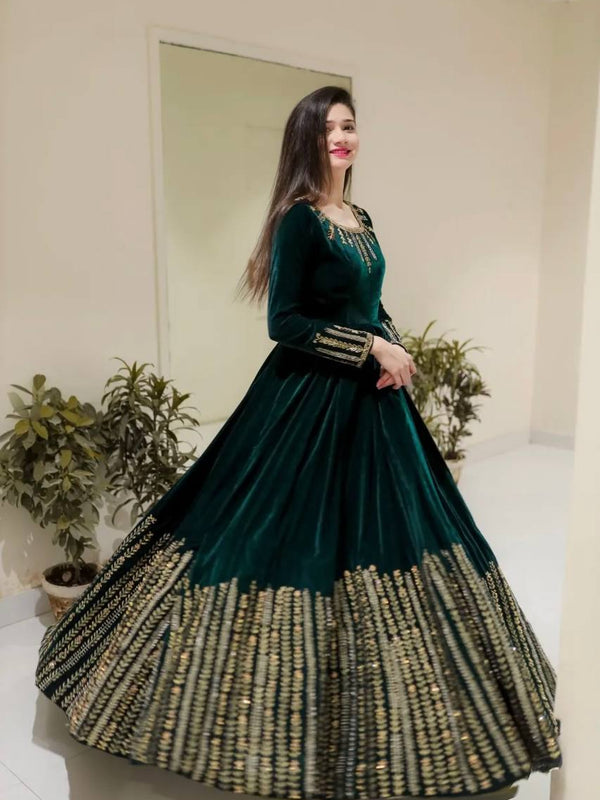 Velvet Sequins Anarkali  Lehenga