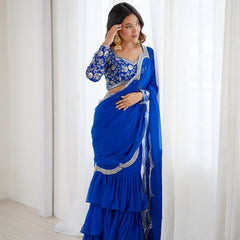Party Wear Embroidered Ruffle Saree
