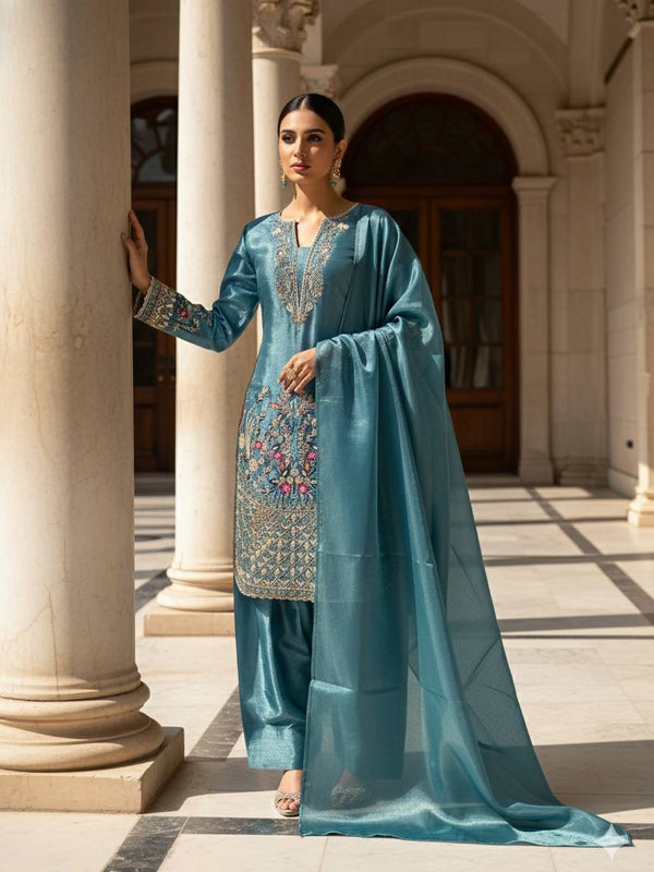 Embroidered Top with Salwar & Dupatta Dresses