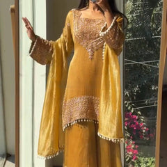 Wedding Wear Crunchy Embroidery Suit Indo Western