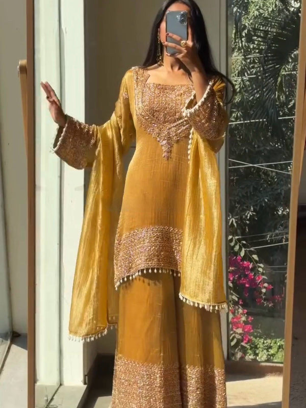 Wedding Wear Crunchy Embroidery Suit Indo Western