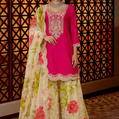 Heavy Embroidery Chinon Palazzo Indo Western