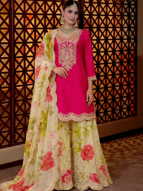 Heavy Embroidery Chinon Palazzo Indo Western