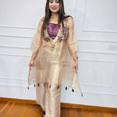 Beautiful Thread & Sequins Organza Kurti Set