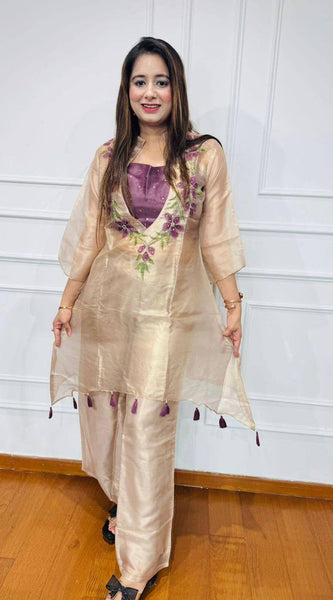 Beautiful Thread & Sequins Organza Kurti Set