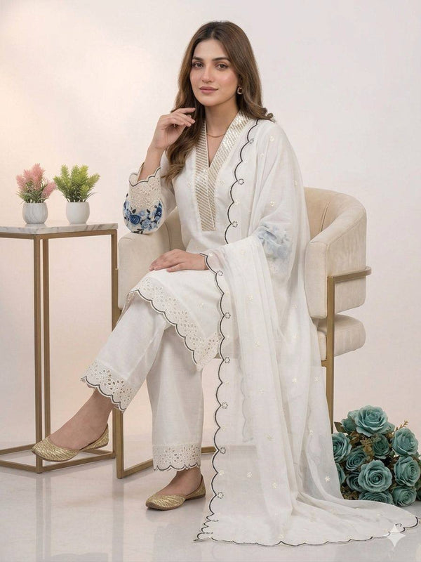Designer Mal Chanderi Sequence Embroidered Kurta Palazzo Set With Organza Dupatta