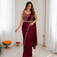 Luxury Ready-to-Wear Heavy Crepe Silk Saree with Embroidery & Golden Foil Work