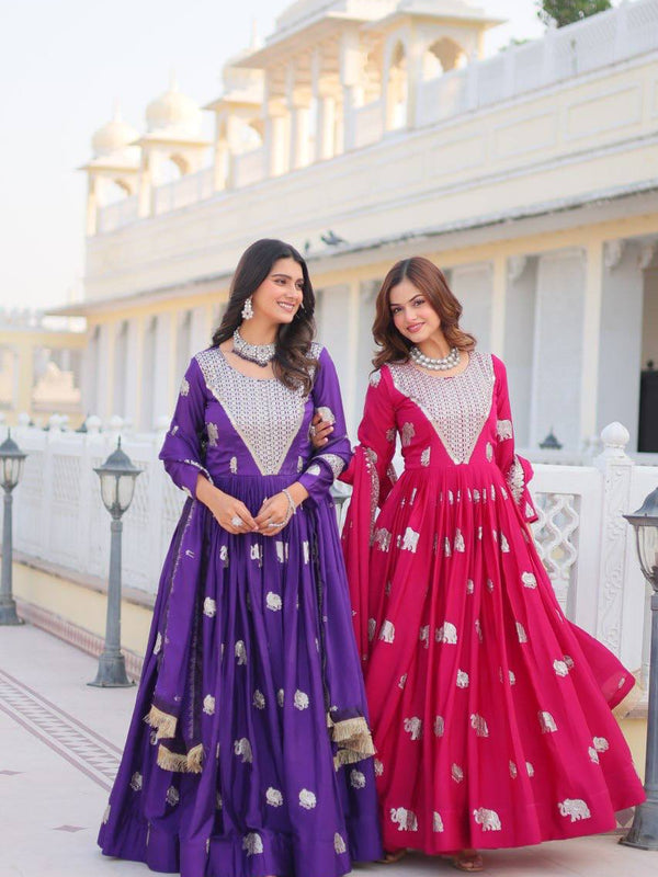 Elephant Motif Flared Lehenga