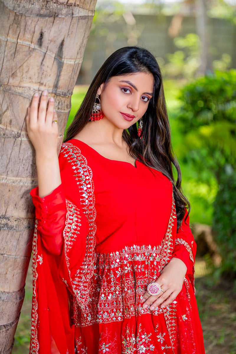 Designer Top Sharara And Dupatta In Georgette With Sequence Embroidery Work Lehenga