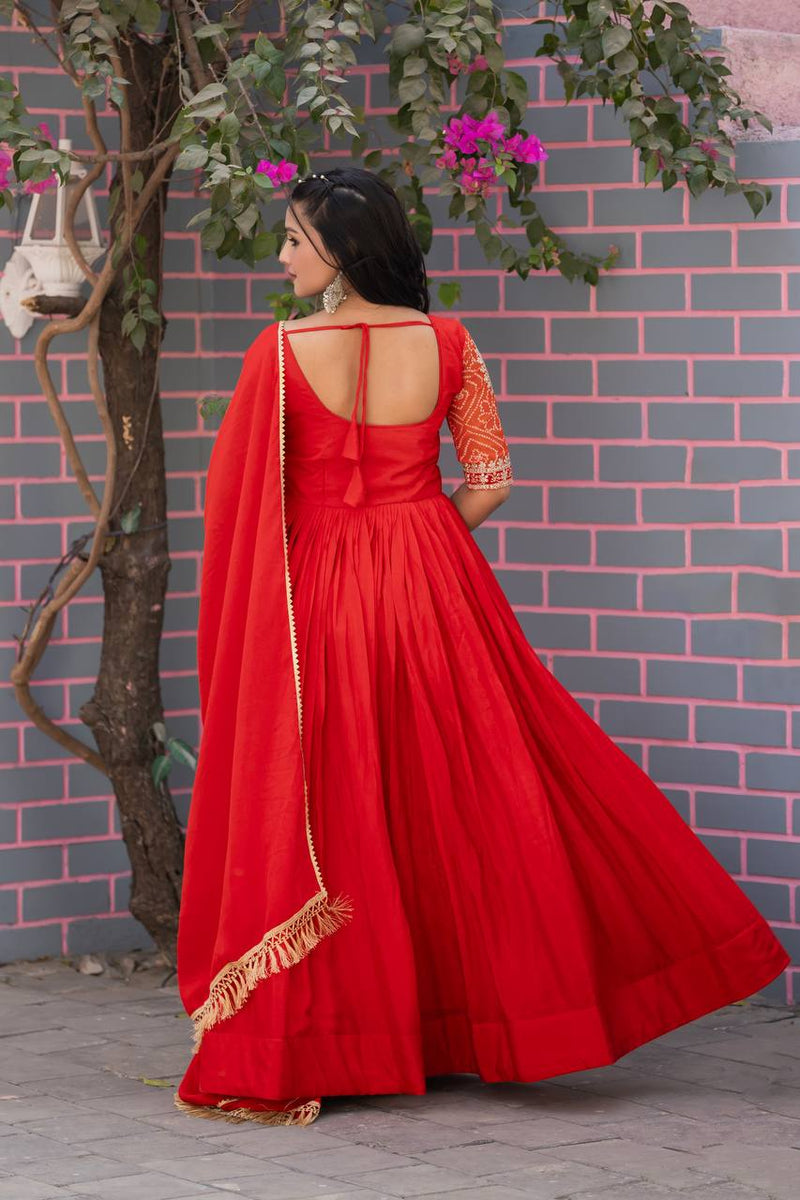 Beautiful chinon bandhrej Heavy Sequence Embroidery Work Lehenga