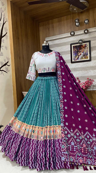 Multicolor Printed Mirror Work Lehenga