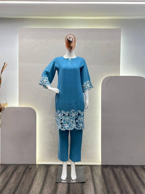 Heavy Chinon Embroidery Work Co-ord Sets