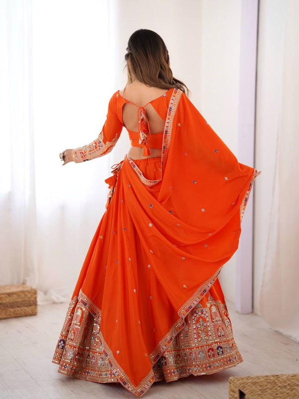 Embroidered Sequinned Semi-Stitched Lehenga