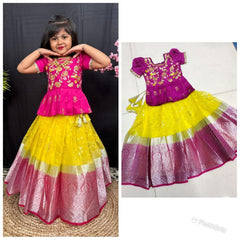 Festive Elegance – Kids Ethnic Lehenga Choli in Pink & Yellow