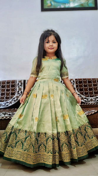 Kids Lehenga Choli for Girls Cotton Silk Dress (Green)