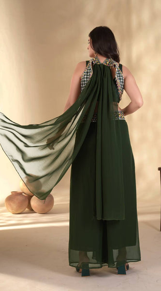 Elegant Green Palazzo Blouse SetIndo Western