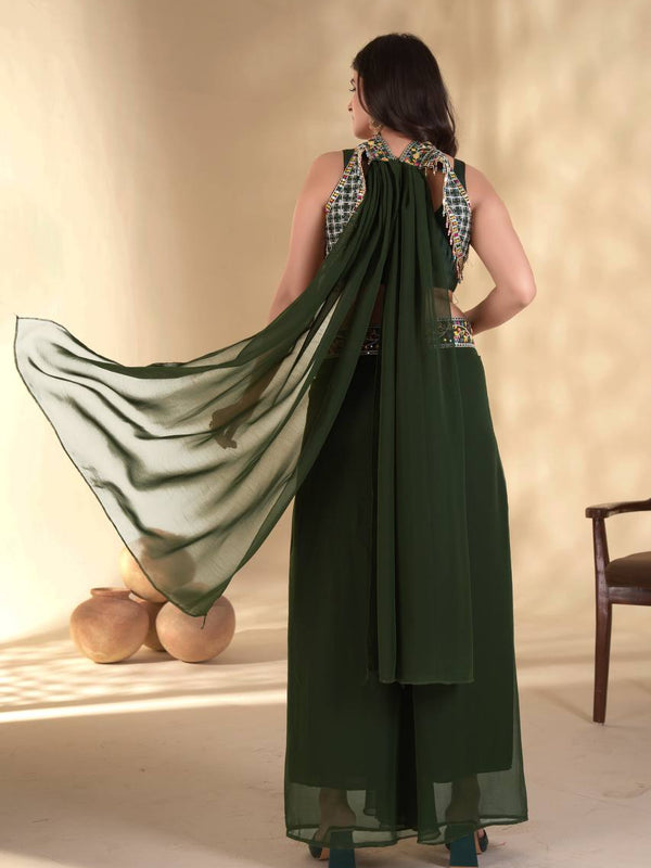 Elegant Green Palazzo Blouse SetIndo Western
