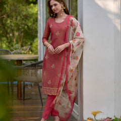 Floral Embroidered Tissue Silk Dresses