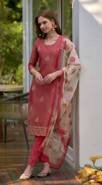 Floral Embroidered Tissue Silk Dresses