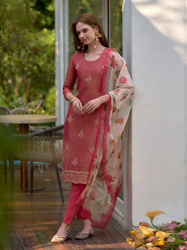 Floral Embroidered Tissue Silk Dresses